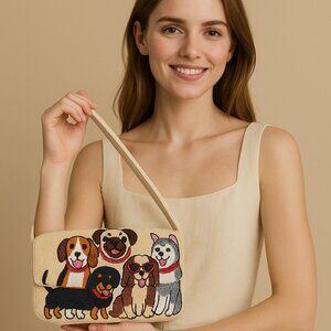 Handmade Beaded Dog Shoulder Bag: Unique Handcrafted Purse